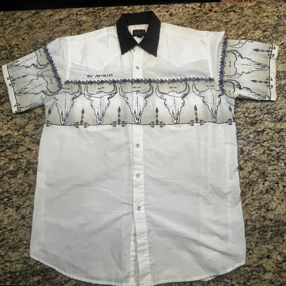 High Noon Mens XL Western Pearl Snap Shirt Steer Skull Graphic Big Jim Fuller